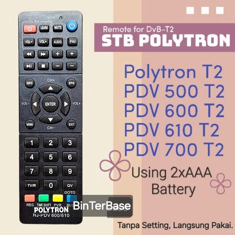 Remote remot Receiver STB DVB T2 Polytron PDV 600 610 700 T2  / Parabola kw Original pabrik