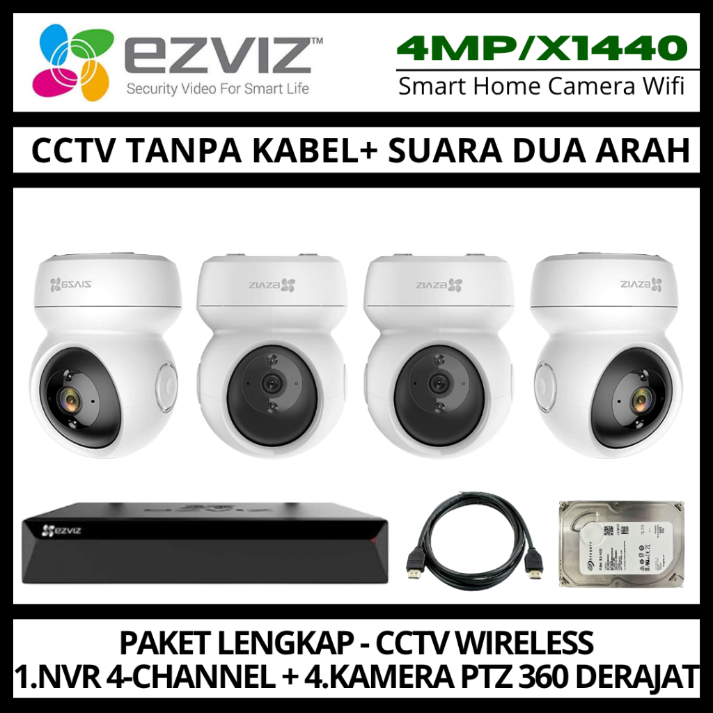 Paket CCTV EZVIZ 4MP 4 Channel 4 Kamera CCTV WIFI Camera Wireless Kamera Wifi