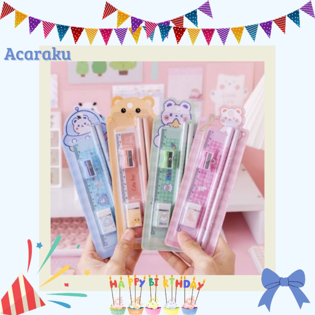 

Peralatan Sekolah Anak Paketan// Penggaris Peruncing Pensil Penghapus Murah