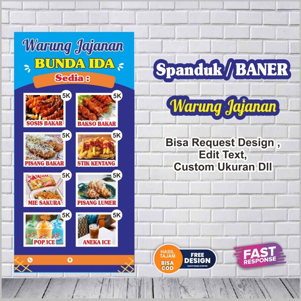 Leeopard Spanduk / Baner Warung Jajanan Sosis Bakar/Mie Ayam Dll Bisa Custom Desain