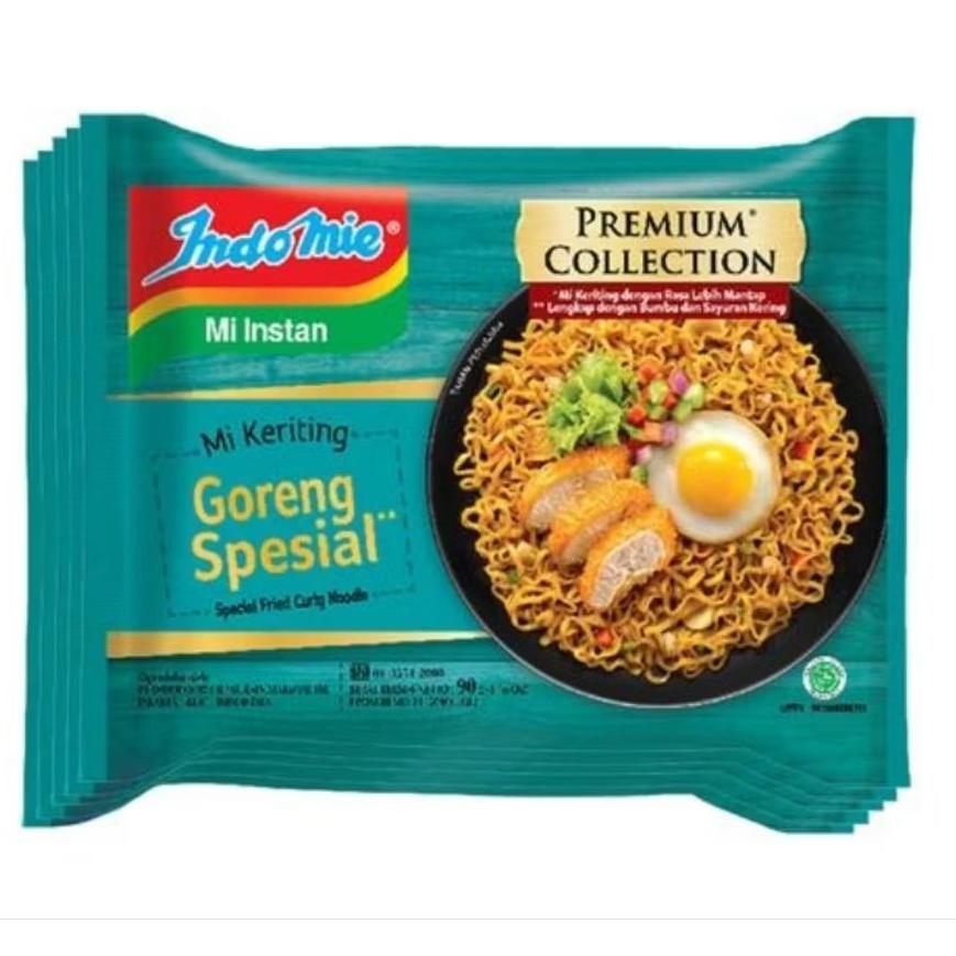 

Paket 5 Pcs - Indomie Mie Instan Premium Mi Keriting Rasa Goreng Spesial isi 90 Gram