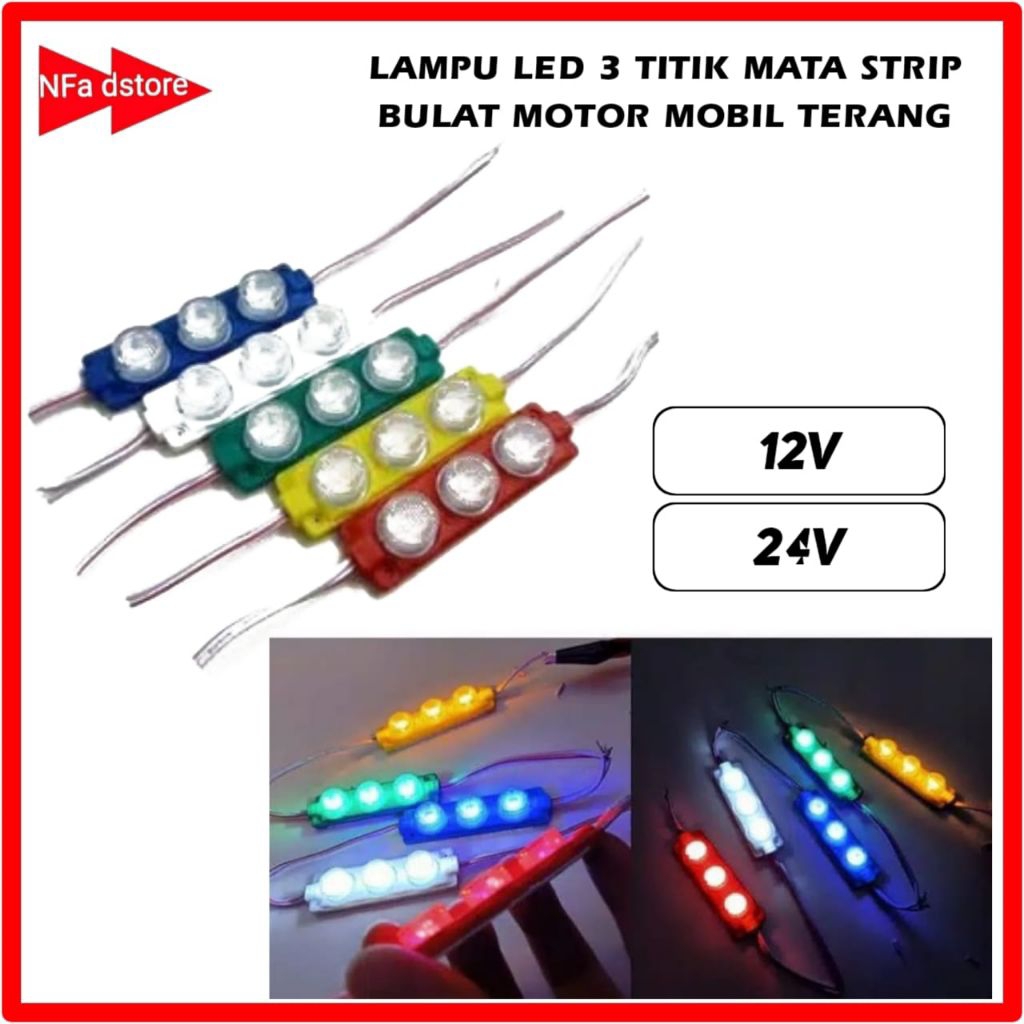 Lampu LED 3 Titik Mata Strip Bulat Motor Mobil Terang