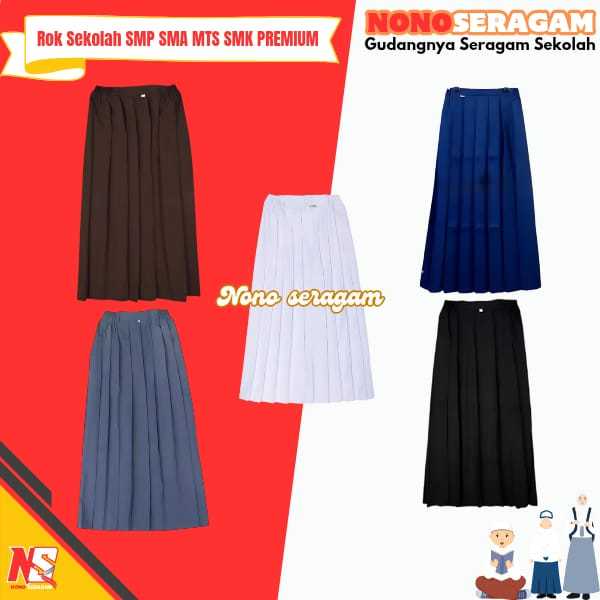 Seragam Sekolah SMP SMA SMK Rok Rempel Panjang Pinggang Karet Warna Biru Putih Coklat Pramuka cewek
