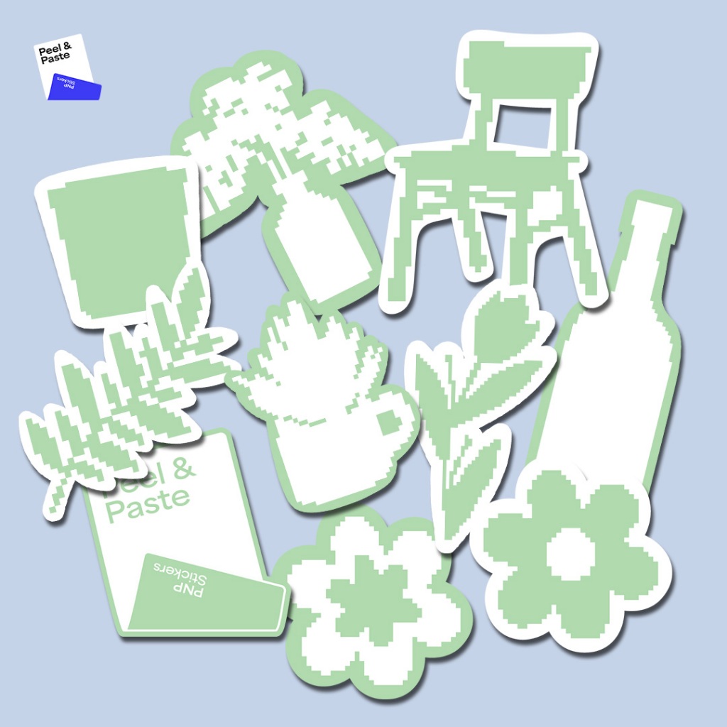 

Sticker Laptop Pixel Art Bahan Vinyl Tahan Air Motif Hijau dan Putih untuk Dekorasi Aesthetic Design Peel & Paste