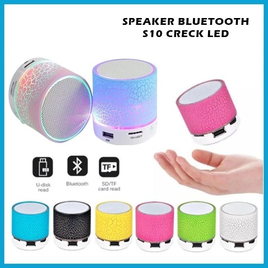 Speaker Bluetooth S10 CRECK Effect Motif Retak Mini S-10 Lampu LED Super Bass Corak Kaca Crack A2DP 