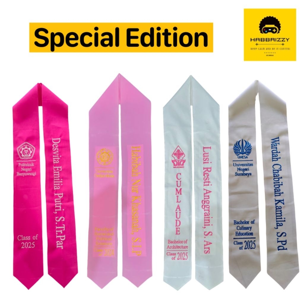 Selempang Wisuda 2 Sisi White & Pink Edition Kain Bludru Premium ( Special Edition )