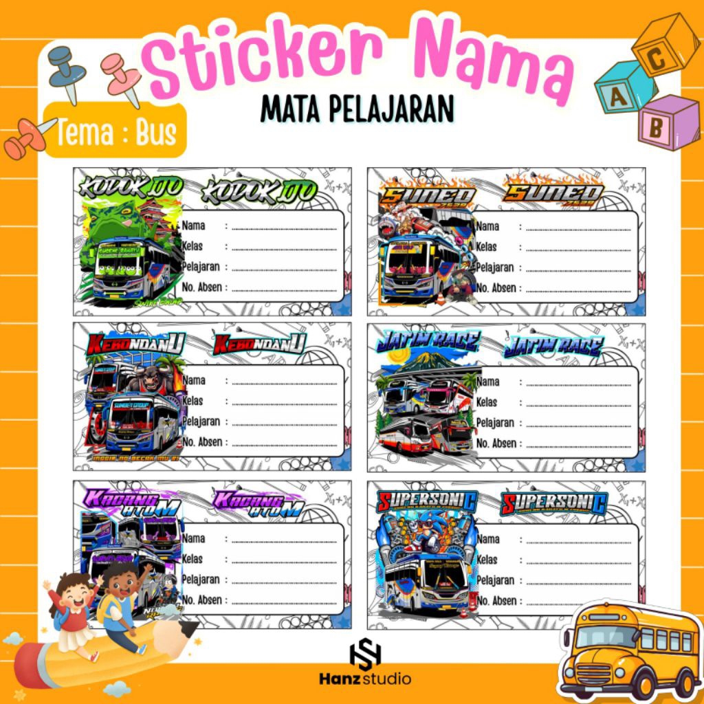 

ISI 44 pcs STICKER NAMA BUKU PELAJARAN BUS MANIA/STICKER MAPEL BUS SUGENG RAHAYU TERBARU