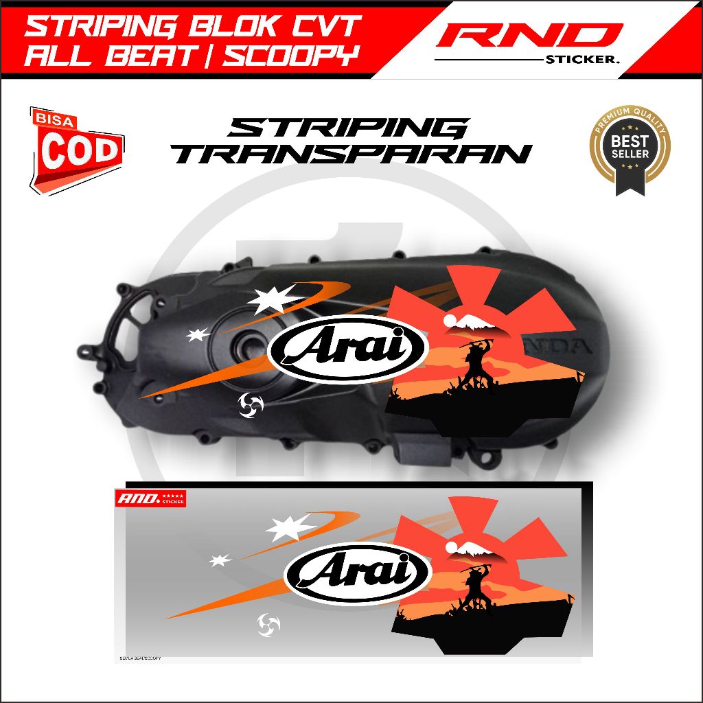 Sticker Blok CVT All Beat/Scoopy motip Arai Samurai bahan transparan UV varian warna terbaru