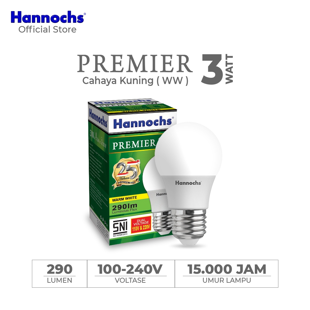 Hannochs Lampu Bohlam LED Premier 3 watt cahaya Kuning