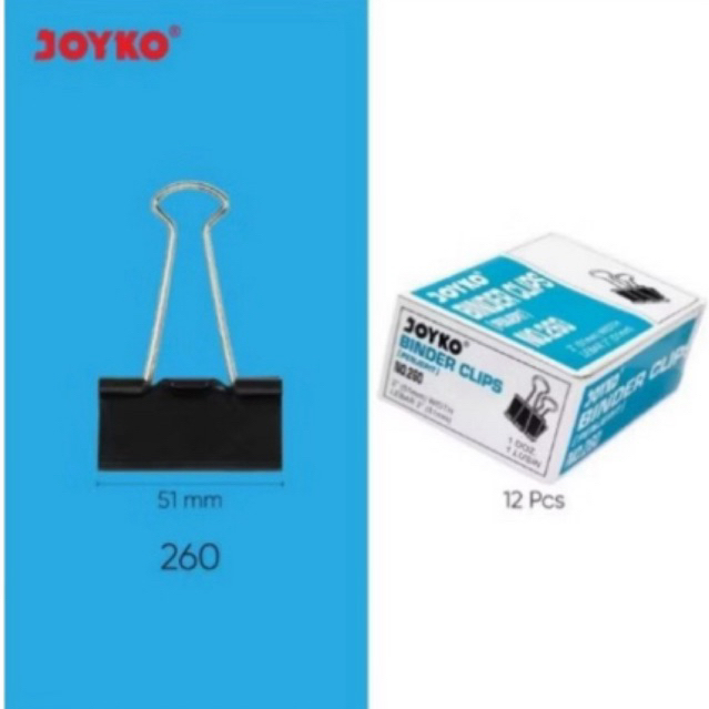 

1 box (12 pcs) binder klip joyko penjepit kertas no.260