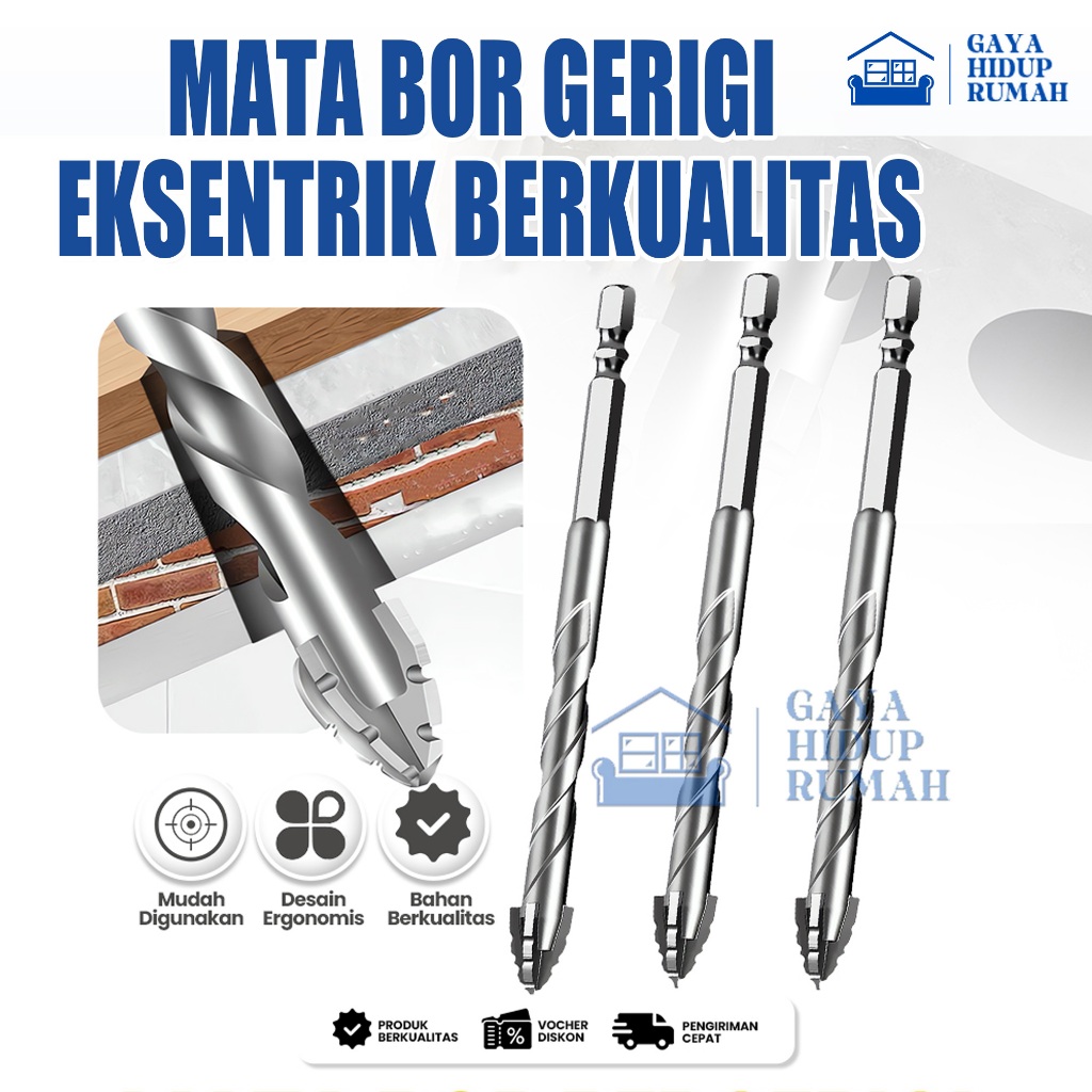 MATA BOR GERIGI EKSENTRIK BERKUALITAS Mata bor 4 gigi, bor 6mm, mata bor alloy, bor serbaguna, alat 