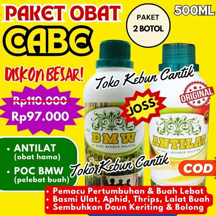 Obat Cabe Lengkap 2 Botol: POC BMW + Antilat | Pupuk Organik Tanaman Cabe | Basmi Hama Lalat Buah & 