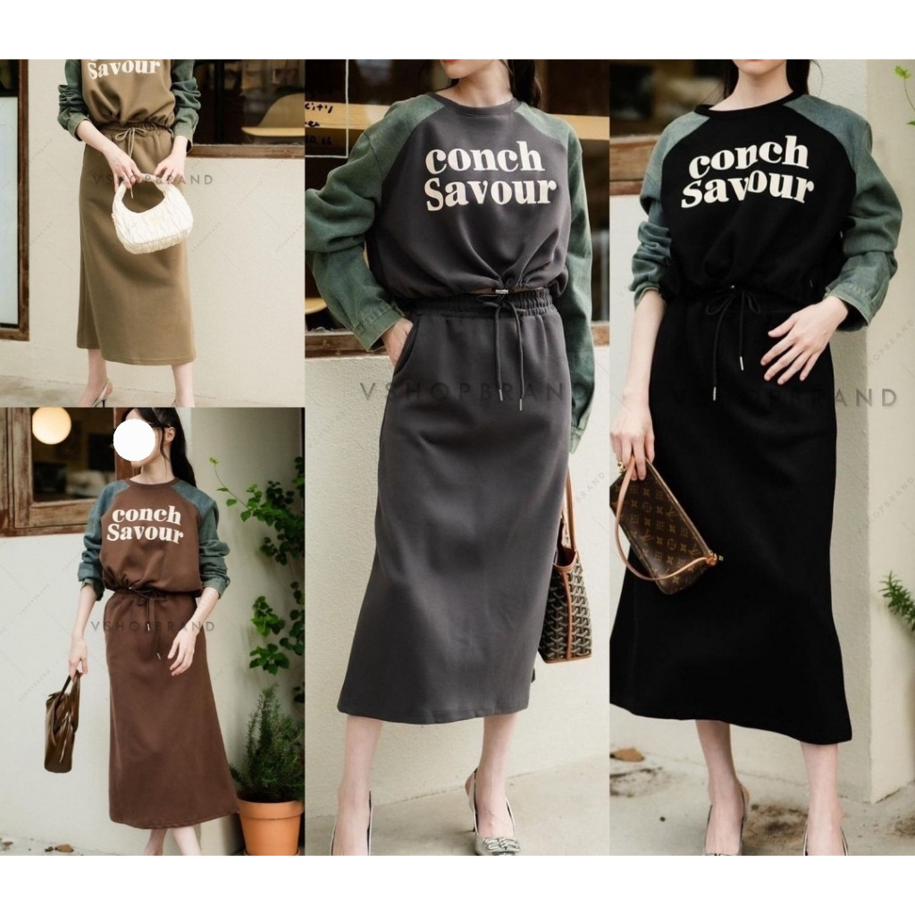 Pakaian wanita imported set rok dan blouse casual lengan bahan jeans ( 8-8827 )