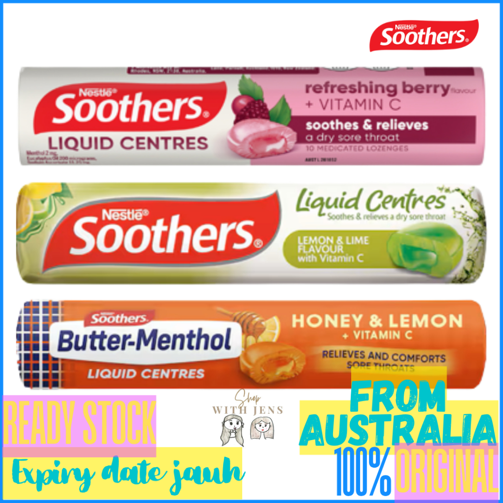 

Soothers Butter Menthol Liquid Centres Lozenges for Sore Throat 10 Packs Permen Hisap Pelega Tenggorokan