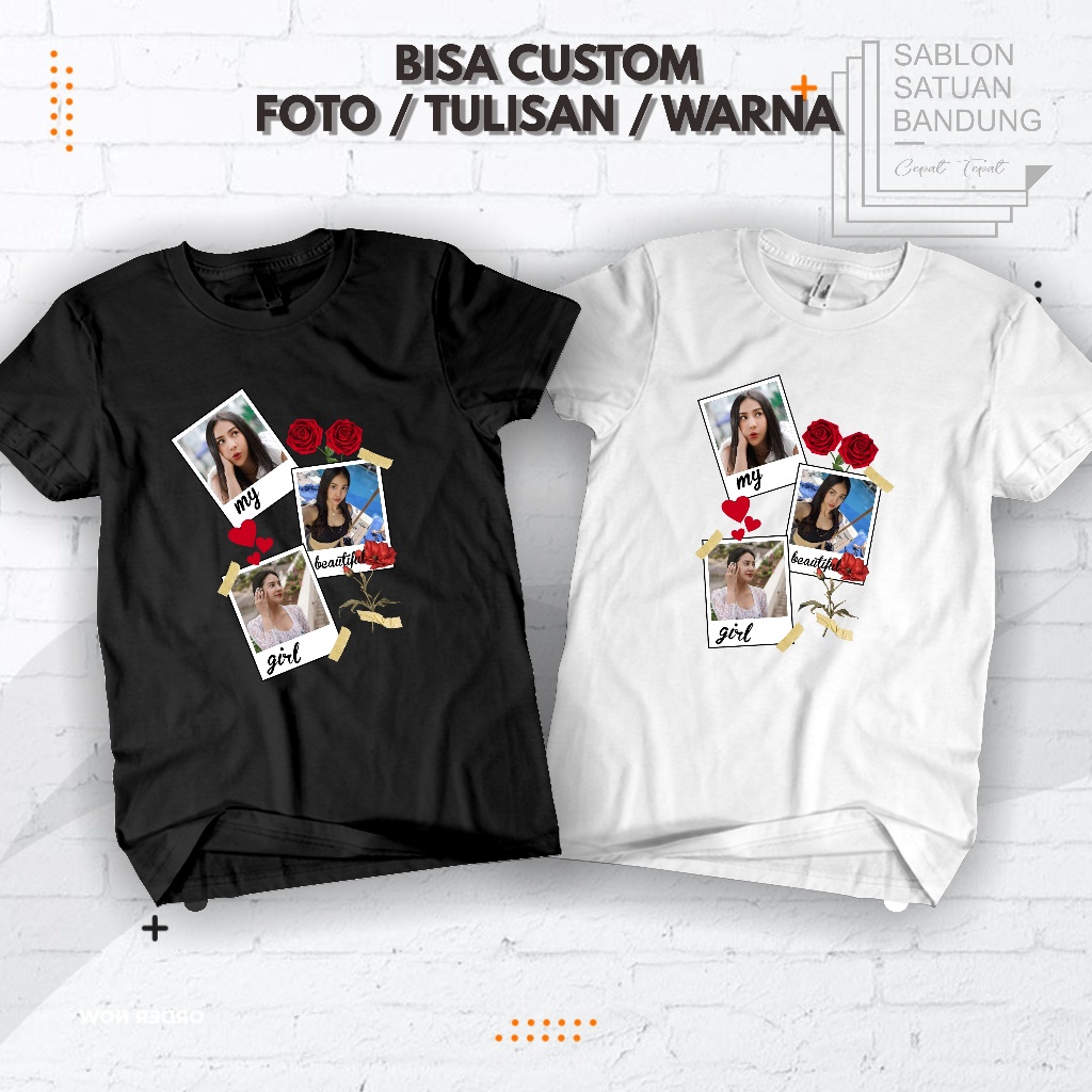Baju Kaos Sablon Custom Foto Tulisan Warna Kaos Kolase Foto Pacar Custom Bucin Lengan Pendek