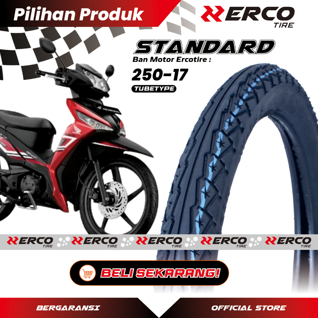 ERCO TIRE Ban Luar Motor Ring 17 Ukuran 250-17 Tube Type Supra, Jupiter, Shogun, Astrea