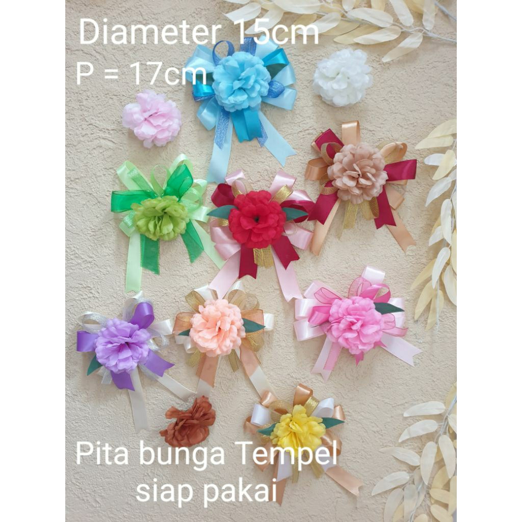 

Pita bunga jadi siap pakai/Pita bunga kado/Pita bunga souvenir siap pakai/Pita hampers/Pita jadi hias jumbo/Pita bunga box seserahan