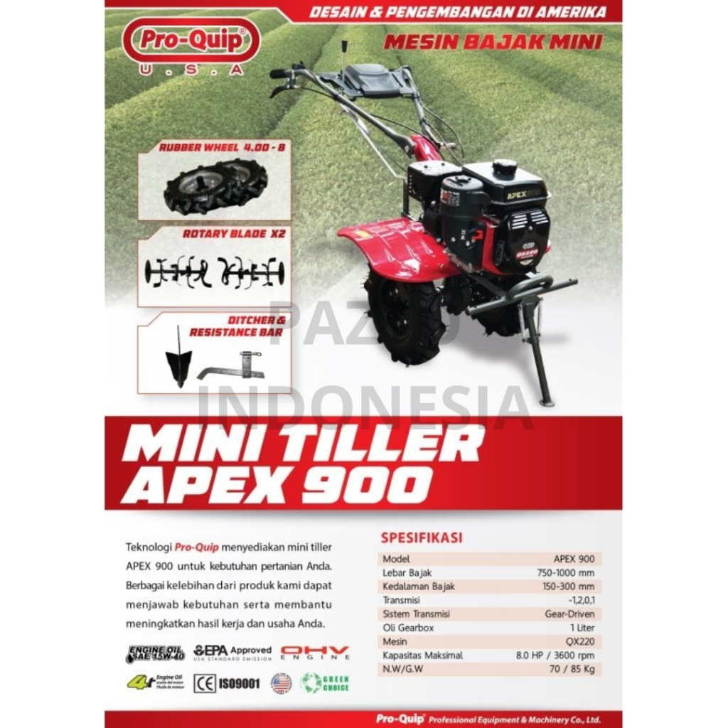Proquip Mesin Traktor Mini APEX900D DIESEL SOLAR / Mesin Cultivator Bajak Sawah Kebun Ladang Basah K