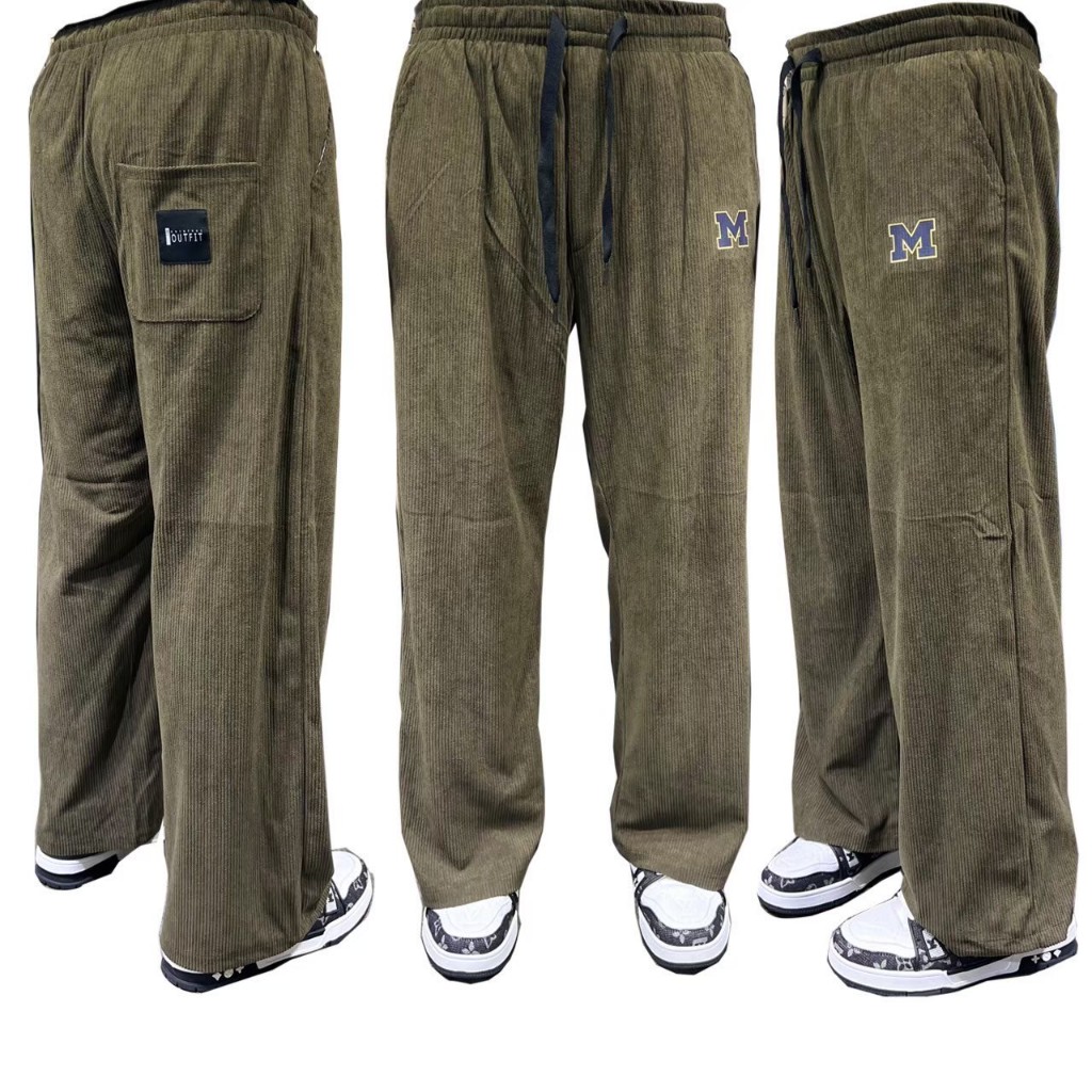 Celana corduroy lossepants pria panjang gombrong hijau army
