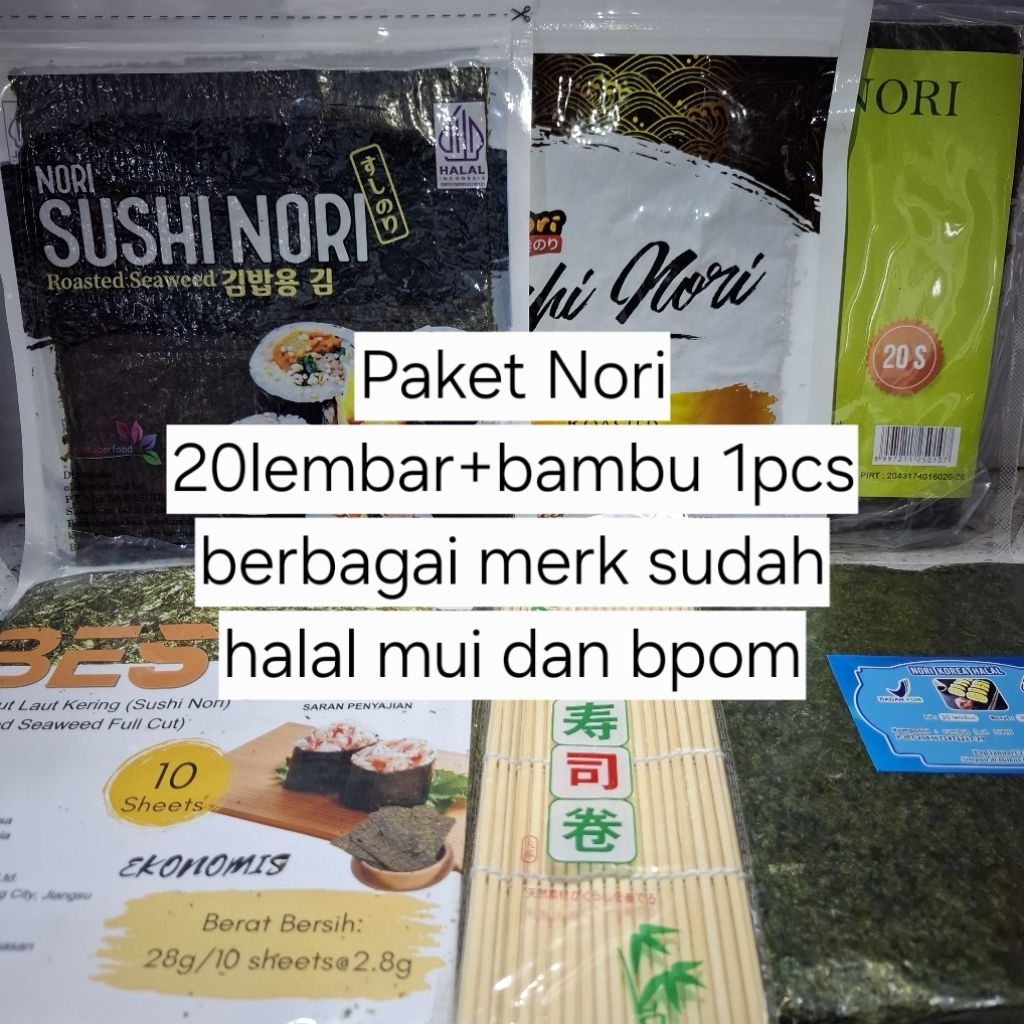 

[PROMO] Paket Sushi Nori 20 lembar + bambu Sushi 1 nori rumput laut bento seaweed bambu sushimat tikar penggulung halal murah kimbap seaweed rumput laut java sakao termurah halal mui dan bpom best seller