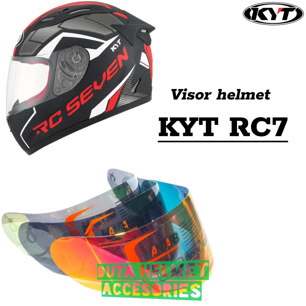 Kaca helm KYT RC7 - flat visor helmet kyt rc7 RC 7 iridium blue red gold silver hitam bening