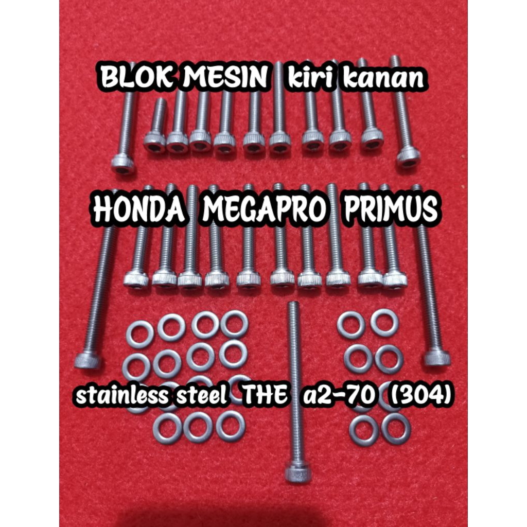 Baut Set Baud Blok Mesin Set Honda Megapro Primus Kiri Kanan Stainless