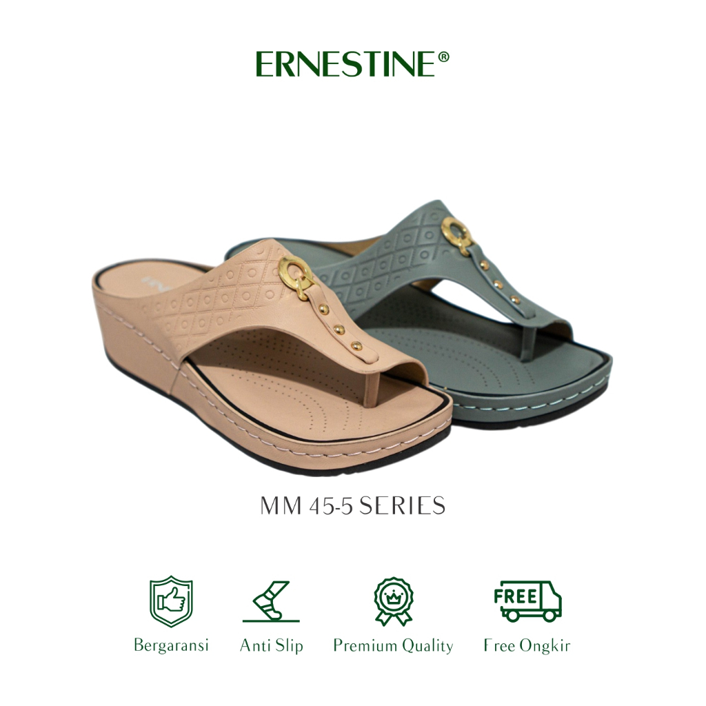 [BUY 1 GET 1 FREE] Ernestine Sandal Wanita Slip On warna pink green  tinggi 3Cm MM 45-5
