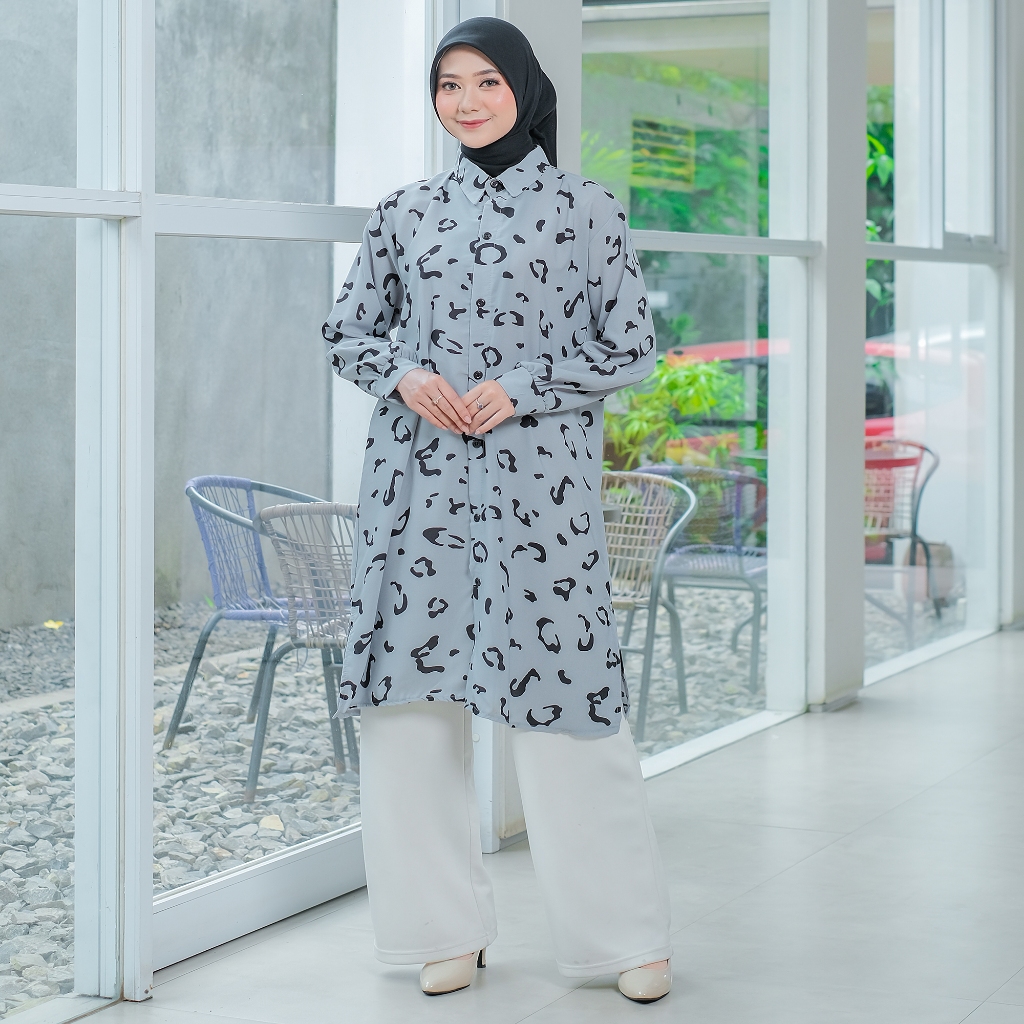 Tunik Monalisa motif monokrom/ Tunik Kekinian/ Tunik Busui friendly