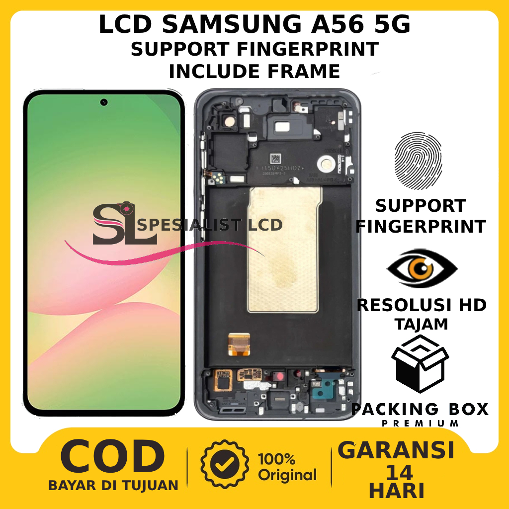 LCD TOUCHSCREEN SAMSUNG A56 ORI SUPPORT FINGERPRINT INCLUDE FRAME GARANSI