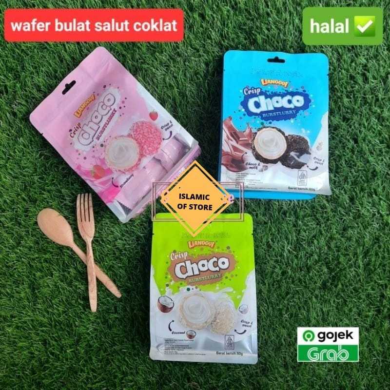 

WAFER BULAT SALUT COKLAT LIANGGUI CRIPS CHOCO BURSTLURRY 80 gr HALAL