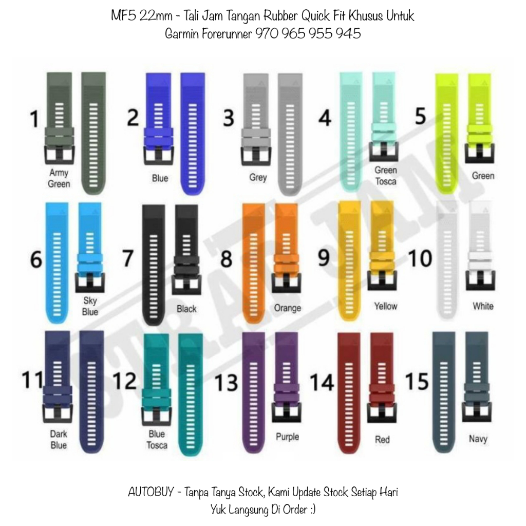 MF5 22mm Strap Garmin Forerunner 970 965 955 945 - Tali Jam Quick Fit System
