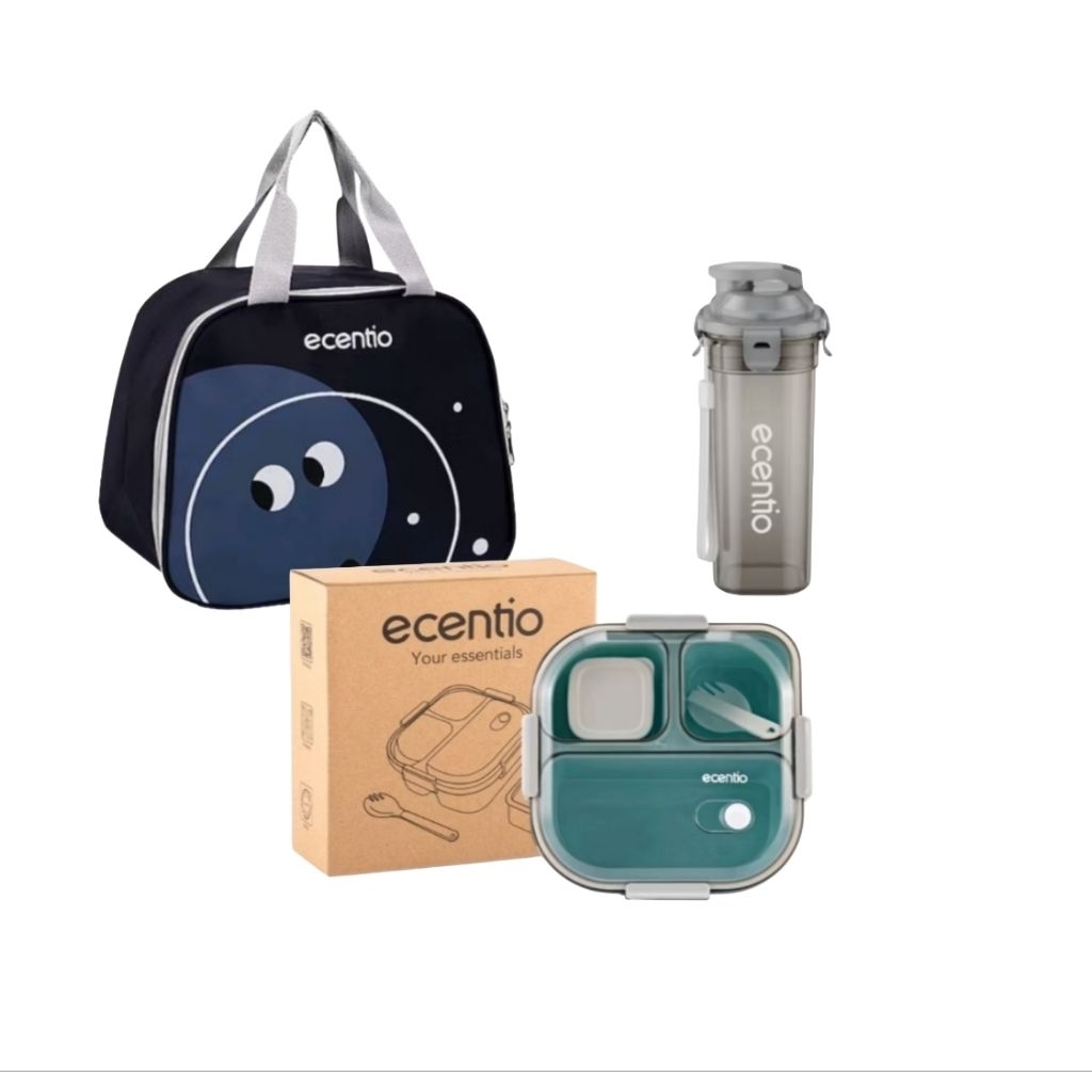 Ecentio Tas bekal + Kotak makan 3skat + Botol minum Kotak makan bekal Tempat makan + Botol minum + T
