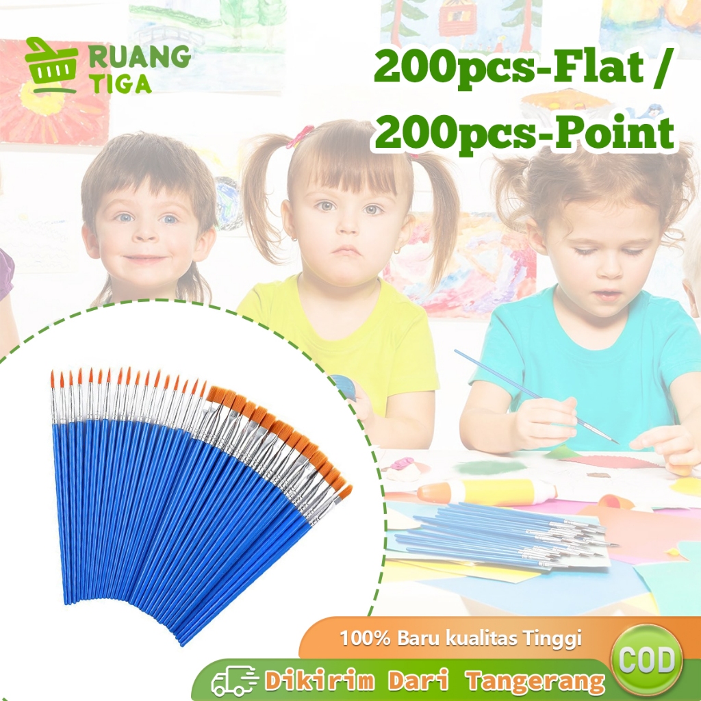 

200pcs Kuas Lukis Kecil Point Dan Flat Kuas Lukis Cat Minyak Tahan Lama Kuas Nilon Kuas Grafiti
