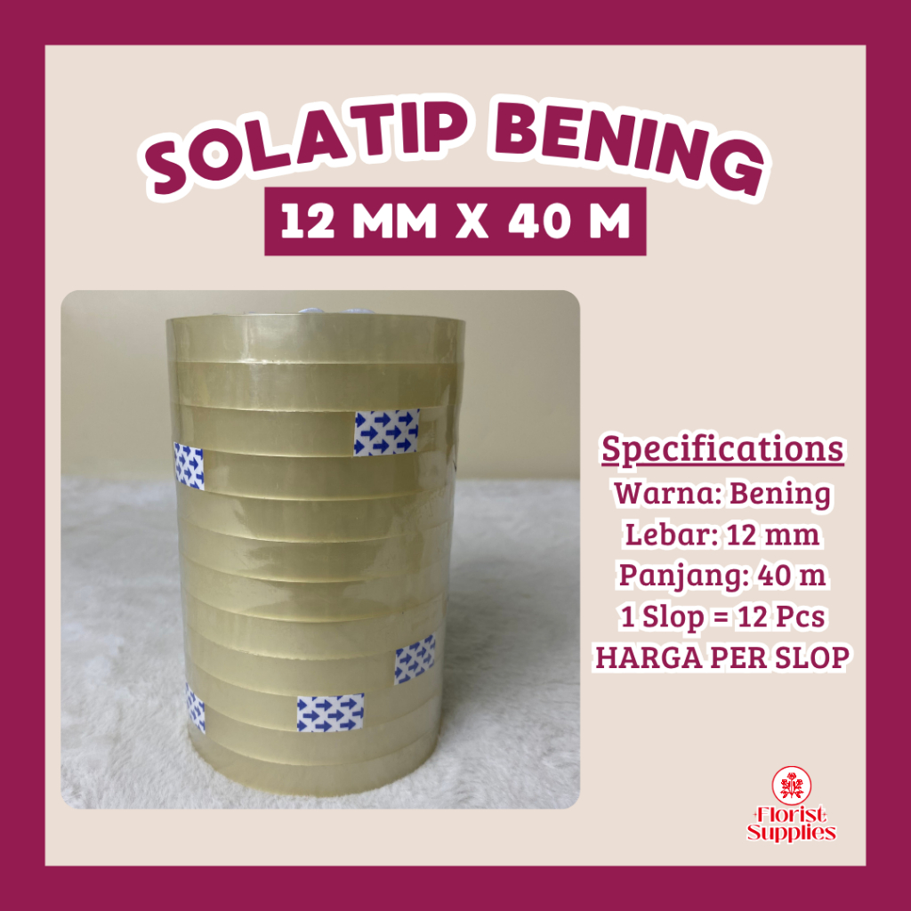

[1 SLOP] Solatip Bening 12 MM X 40 M Isolasi Bening 1/2 INCH Isi 12 PCS Selotip Bening Kecil Lakban