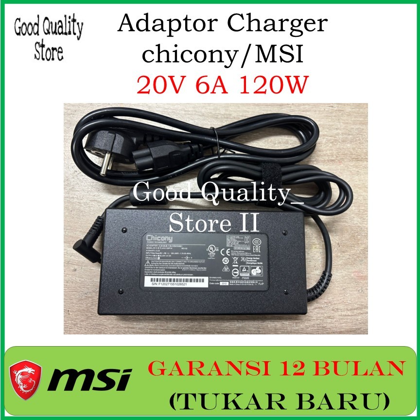 Chicony Adaptor Charger MSI Model A17-120P2A A12-120P1A 20V 6A 120W DC 4.5*3.0mm Pin Central