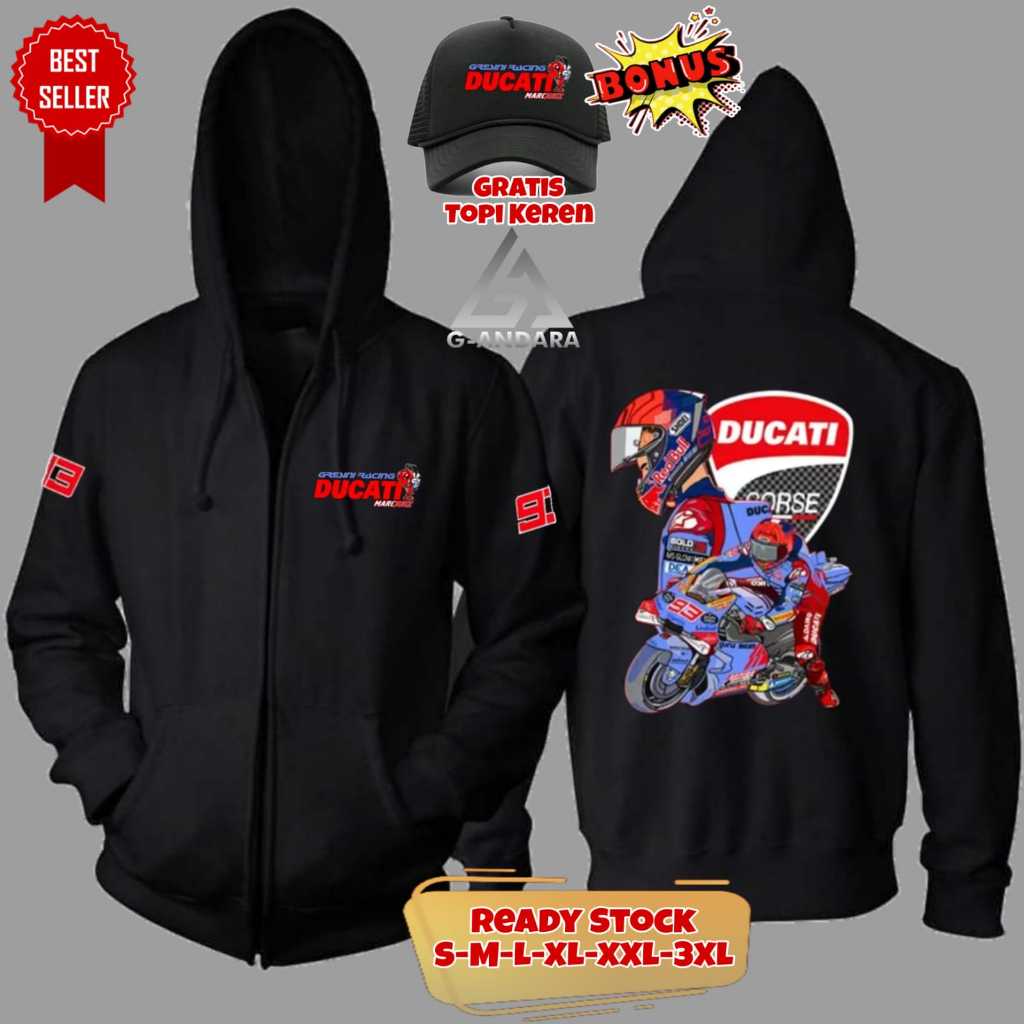 HOODIE ZIPPER MOTOGP DUCATI MARQUEZ READY BONUS TOPI