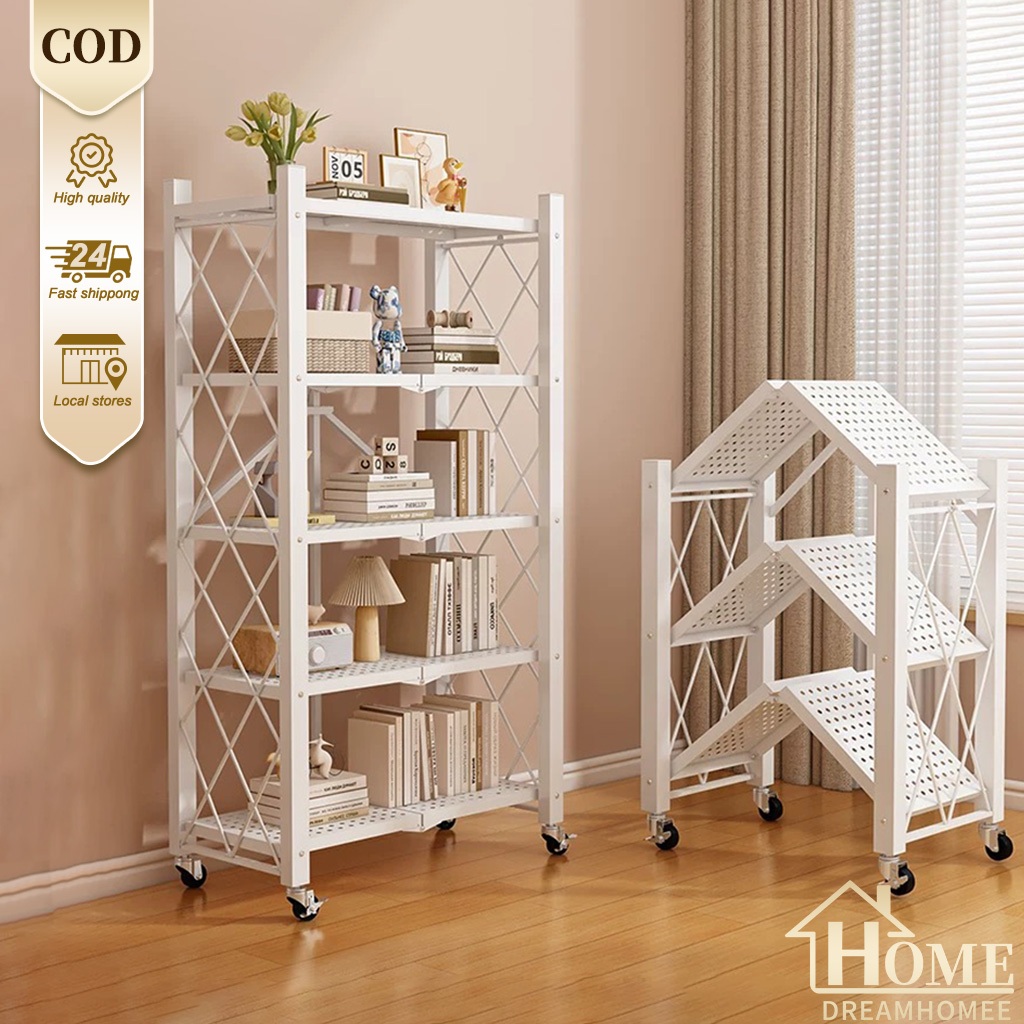 COD Rak Dapur Lipat Dengan Roda Rak Susun Serbaguna Rak Gudang Rak Besi Siku 5 Susun Rak peralatan