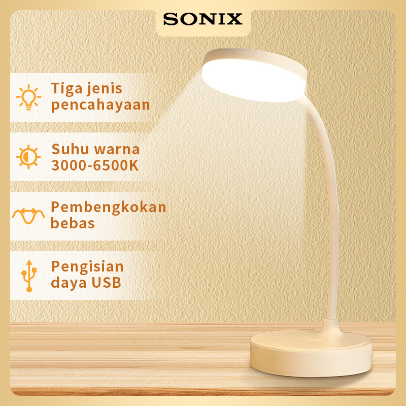 Sonix SLP01 Lampu Belajar Tricolour Sentuh 3 Warna Tempat Pulpen Baca Meja Kerja Duduk 2000mAh Lampu