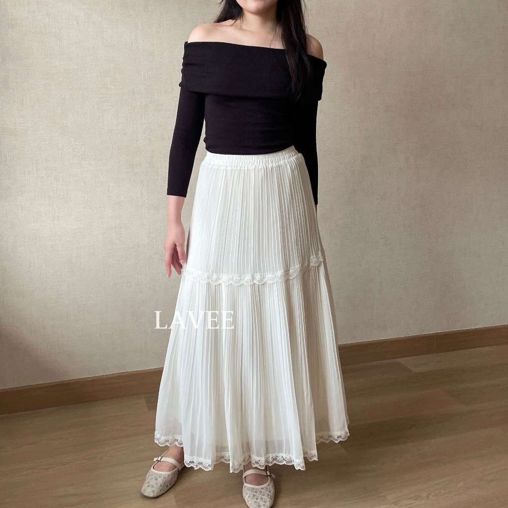 LAVEE - Suzy Skirt / Rok Panjang Susun Wanita Plisket Crinkle Lace - Layer Maxi Skirt