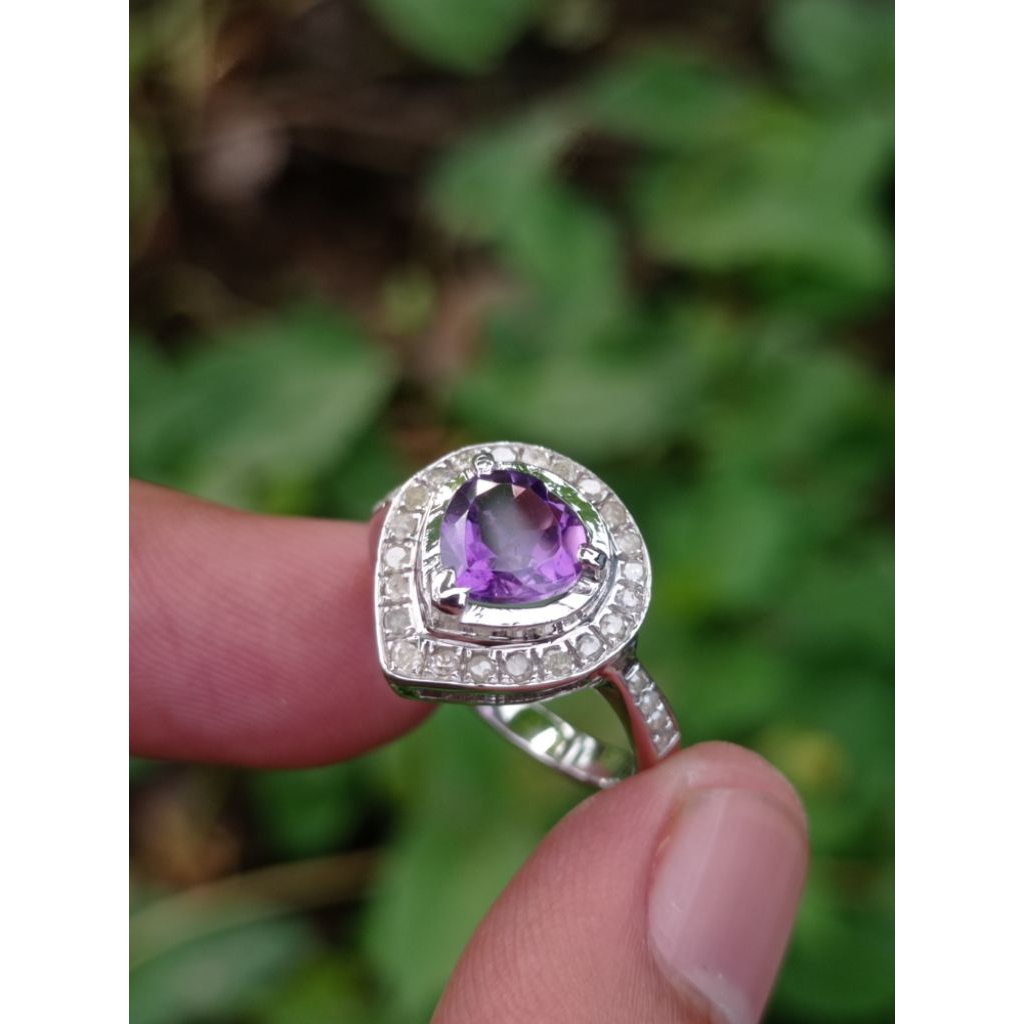 cincin wanita mata utama batu kecubung mix natural berlian eropah