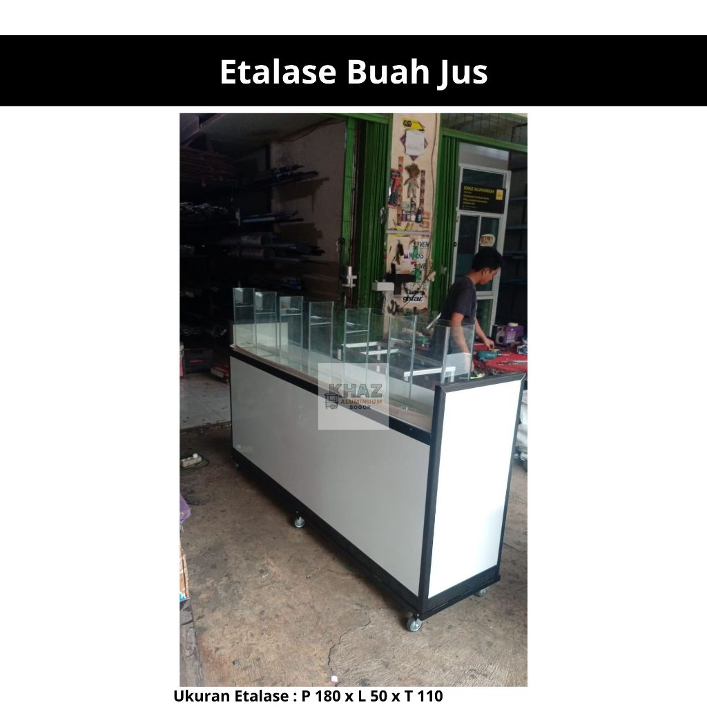 Gerobak Etalase Buah Jus Aluminium 180 cm | Display Jualan Jus Segar & Salad Buah