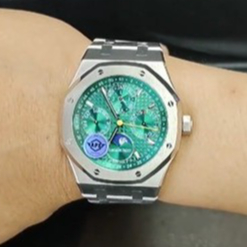 AUPIGE ROYAL OAK MOONPHASE PERPETUAL CALENDAR INSPIRED GREEN WAFFLE DIAL 41MM SILVER CHAIN ULTRA THI