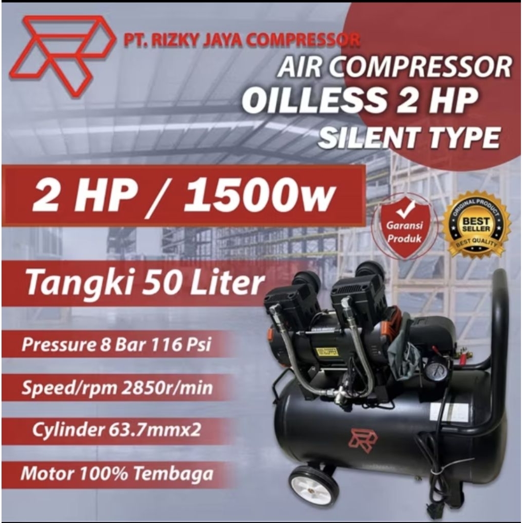 Kompresor Angin Oilless 2hp 50 Liter RJC kompresor Angin Silent 2 hp 50l kompresor listrik oiless RJ