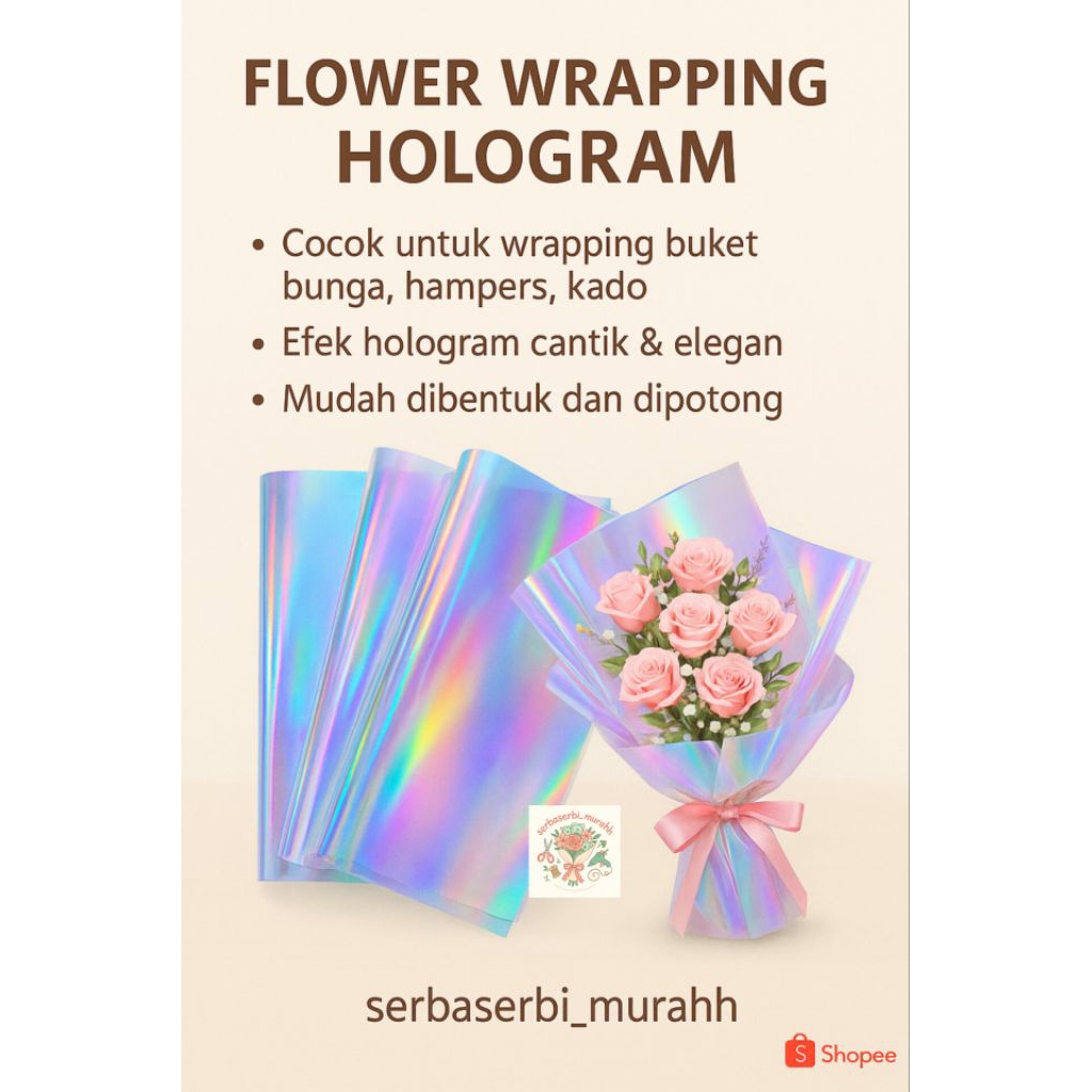 

Flower Wrapping HOLOGRAM Korean Wrapping Paper Kertas Plastik Buket Bunga