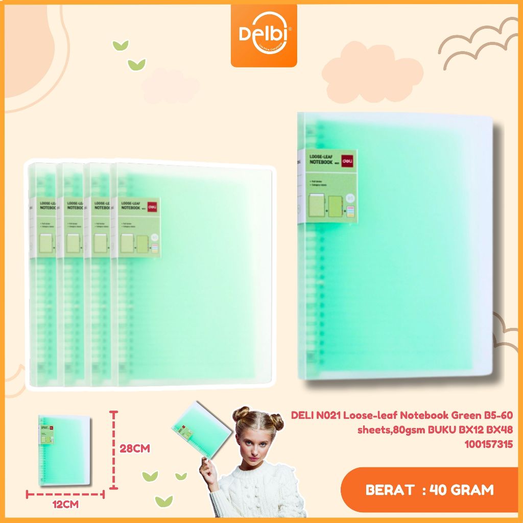 

DELI N021 Loose-leaf Notebook Green B5-60 sheets,80gsm BUKU Loose-leaf Notebook Green