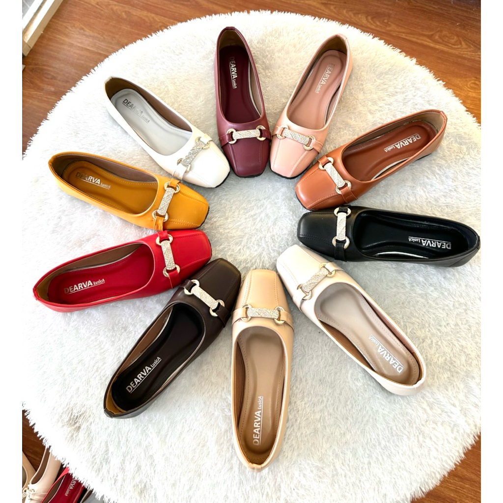 sepatu flat shoes Louisdear B16 bahan kulit Dove Import premium tapak anti slip
