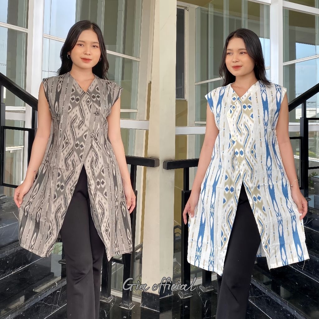 Long Cardi Batik Atasan Wanita Modern Outer Panjang Tanpa Lengan