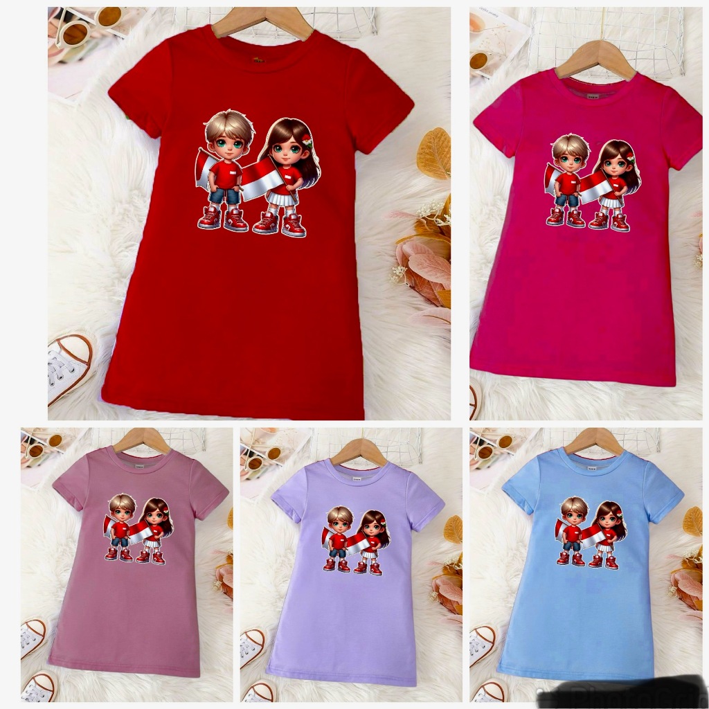 daster anak 17 agustus merah putih / kaos atasan tunik anak perempuan HUT RI Merdeka 1 - 8 thn