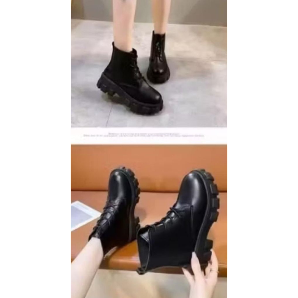 OFFICIAL BOOTS SEPATU SNEAKERS WANITA SNEAKERS FASHION SHOES KOREA SEPATU WANITA BOOTS HITAM POLOS