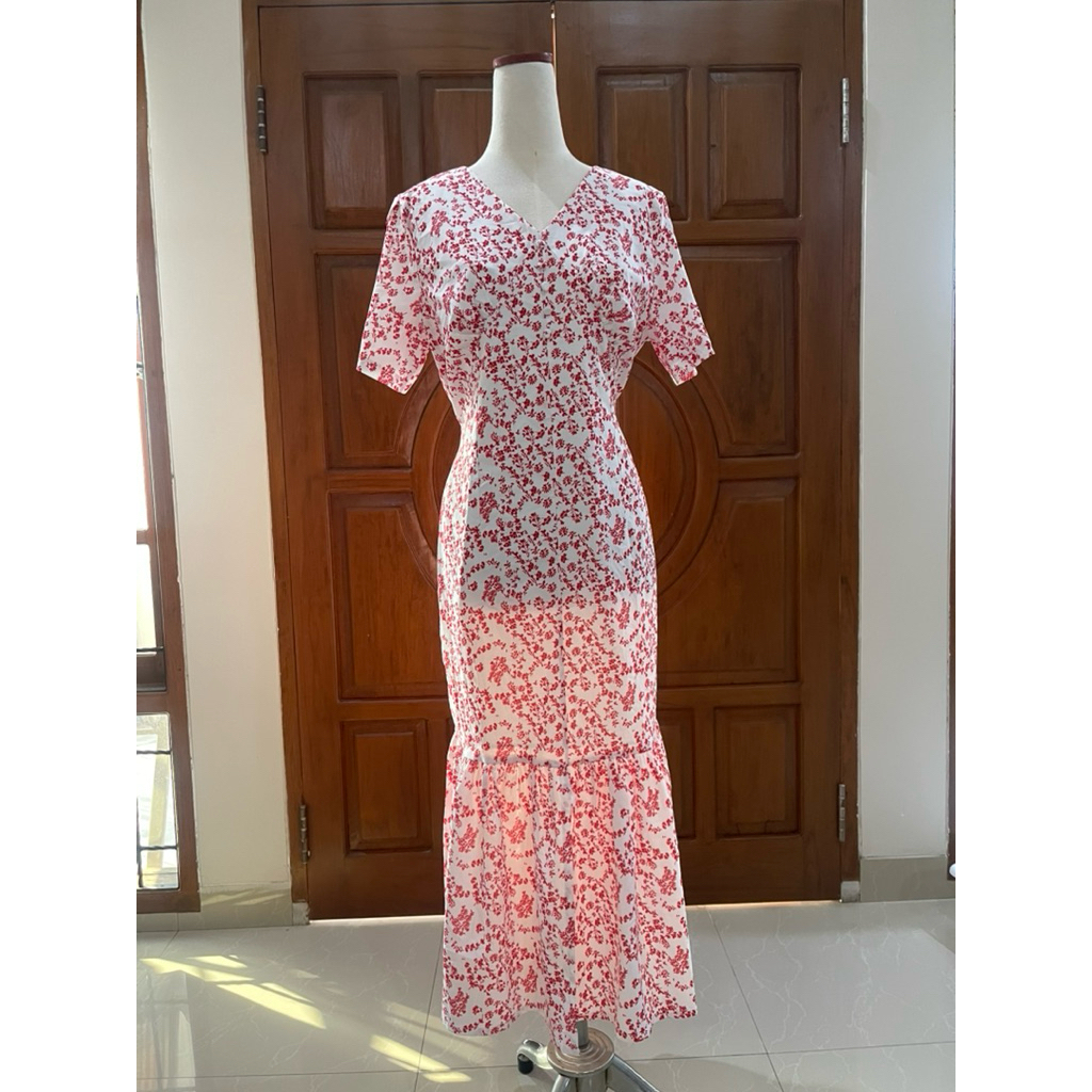 dress bunga merah panjang (preloved)